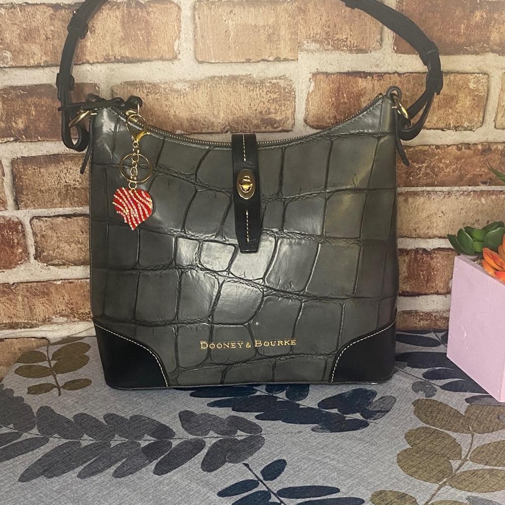 Dooney & Bourke Black and Gray Croc-Embossed Shoulder Bag